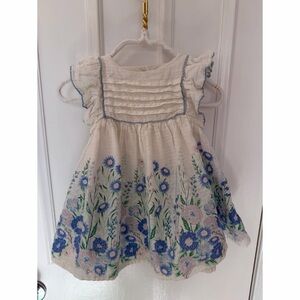 Floral White and Blue Kids Dress